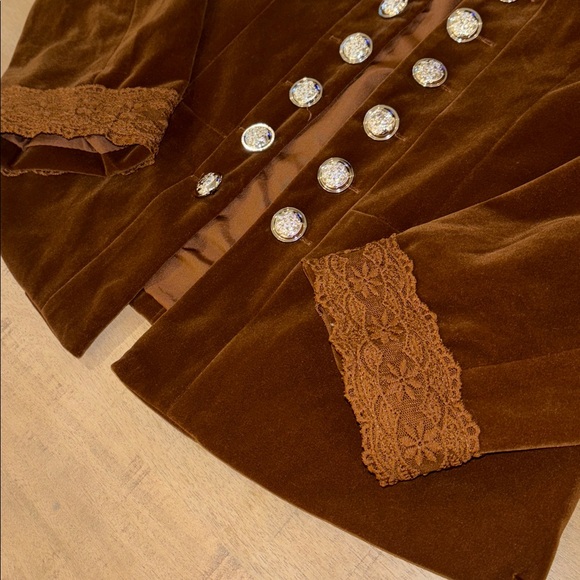 Made with Love Brown Velvet-y Military Blazer Jacket Womens Medium - Picture 4 of 6